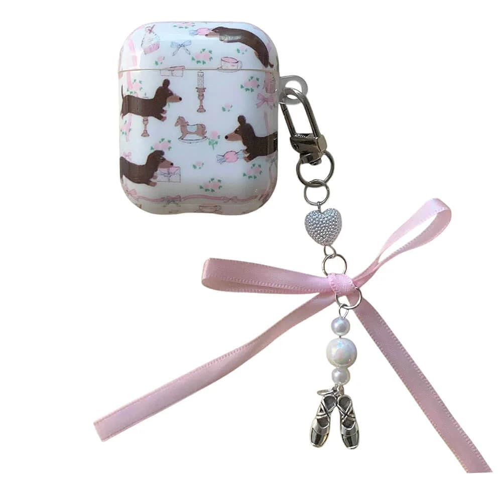 Cute Dachshunds AirPods Case with Bow Charm — view 1 Cute Dachshunds AirPods Case with Bow Charm — view 1