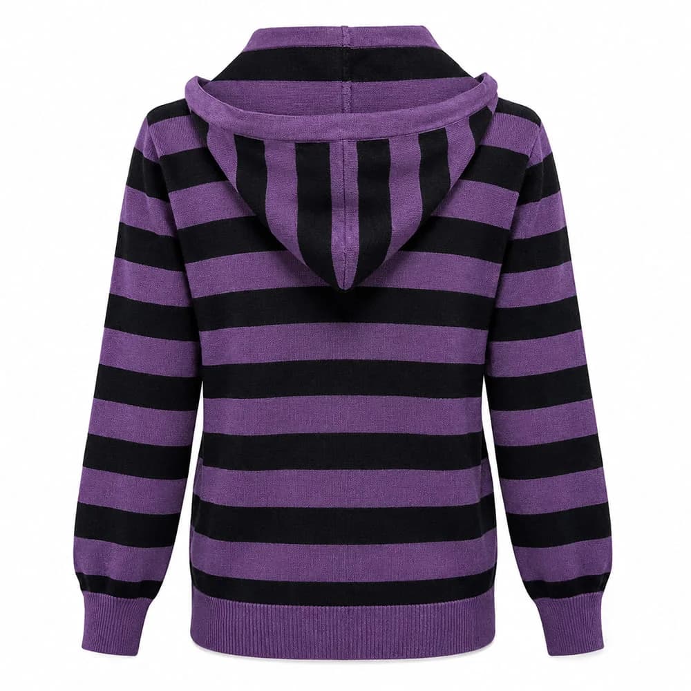 Purple & Black Striped Lightweight Knit Hoodie — view 2 Purple & Black Striped Lightweight Knit Hoodie — view 2