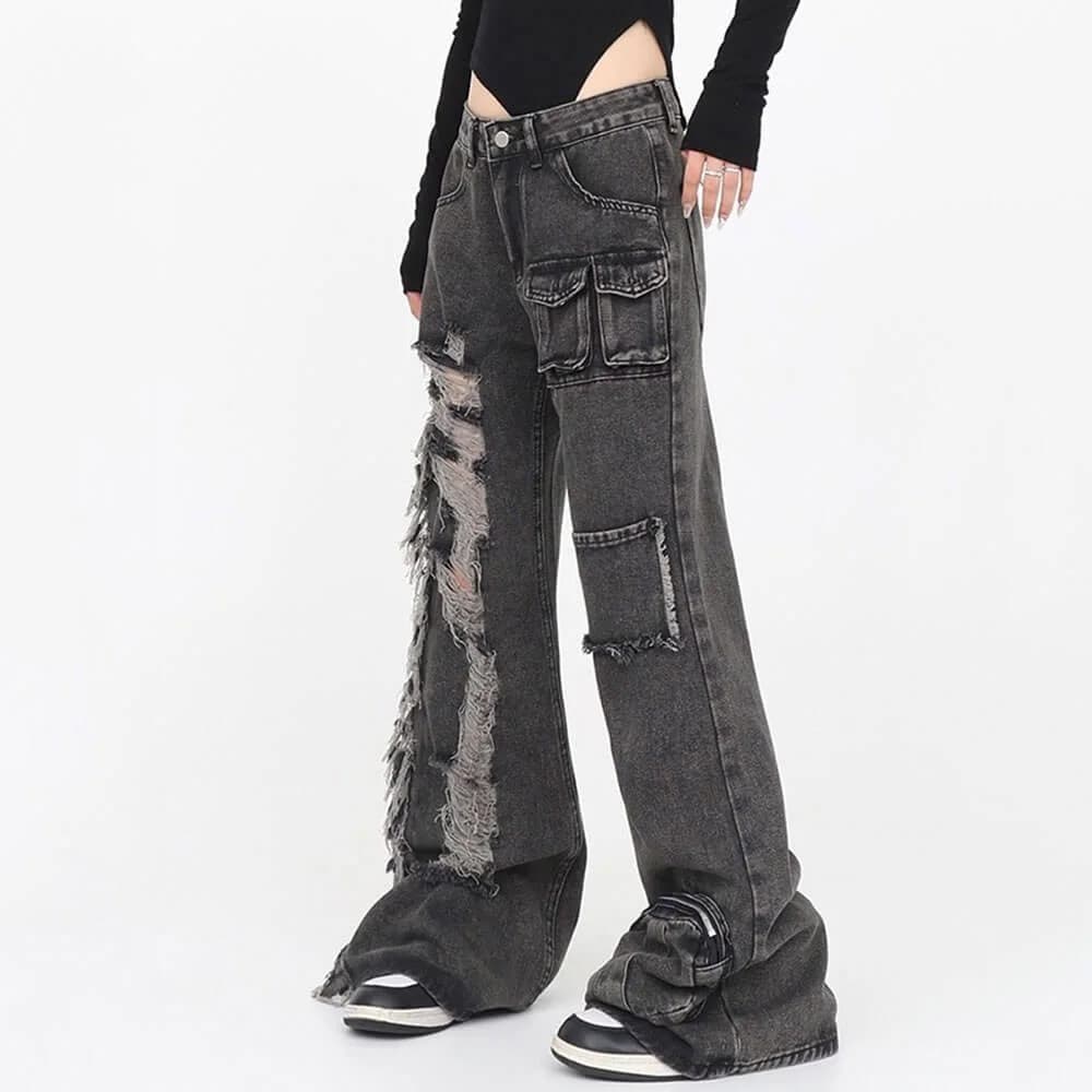 Grunge Ripped Jeans in Black — view 2 Grunge Ripped Jeans in Black — view 2