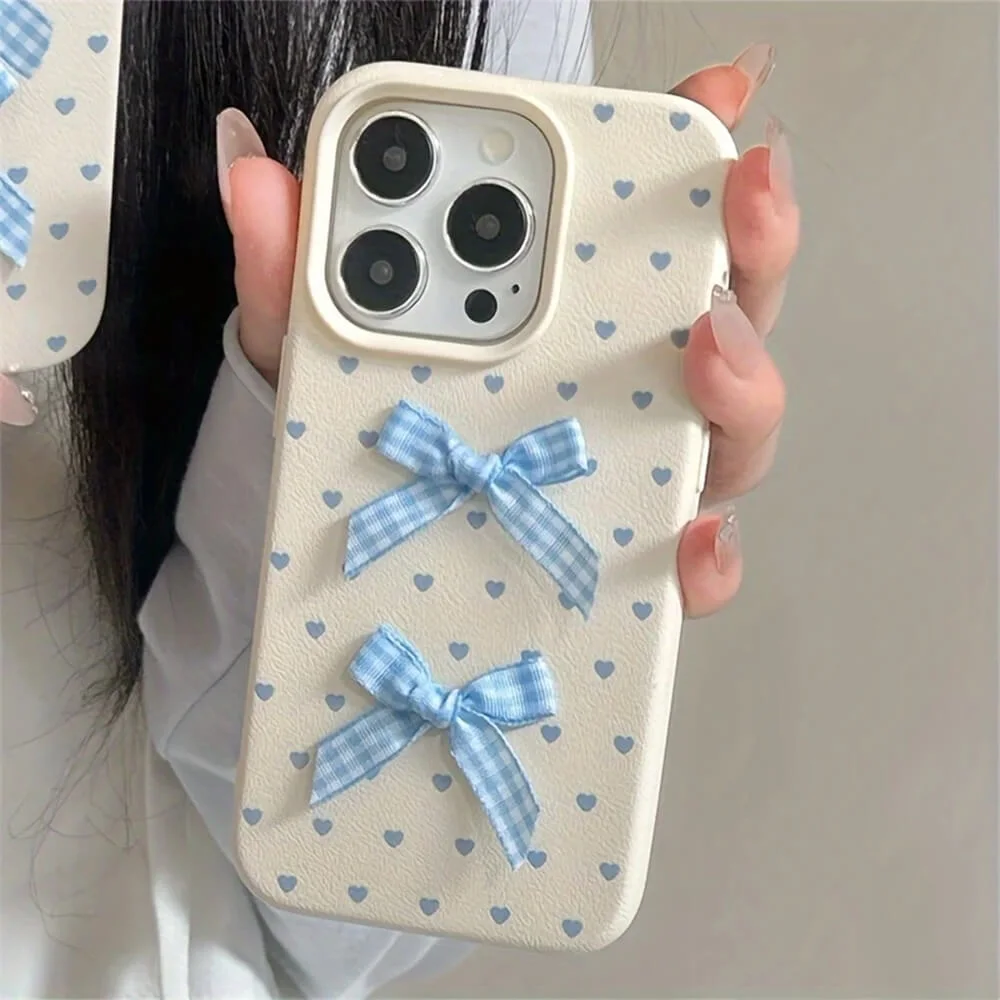 Blue Bows & Heart Dots iPhone Case — view 1 Blue Bows & Heart Dots iPhone Case — view 1