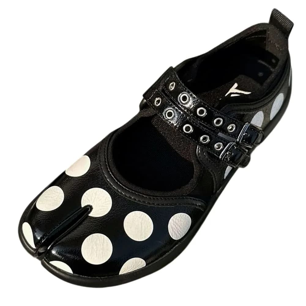 Polka Dot Buckle Strap Tabi Shoes — view 2 Polka Dot Buckle Strap Tabi Shoes — view 2