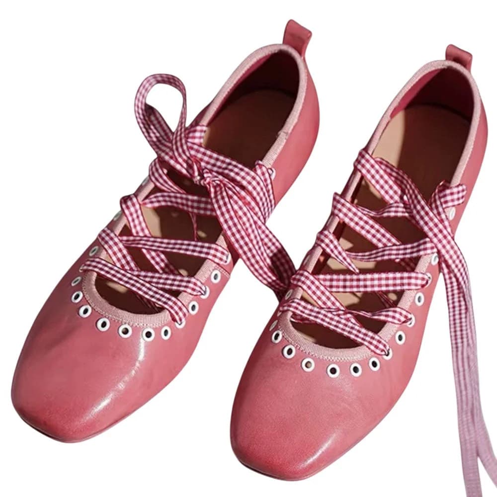 Picnic Gingham Ballet Lace Flats — view 2 Picnic Gingham Ballet Lace Flats — view 2