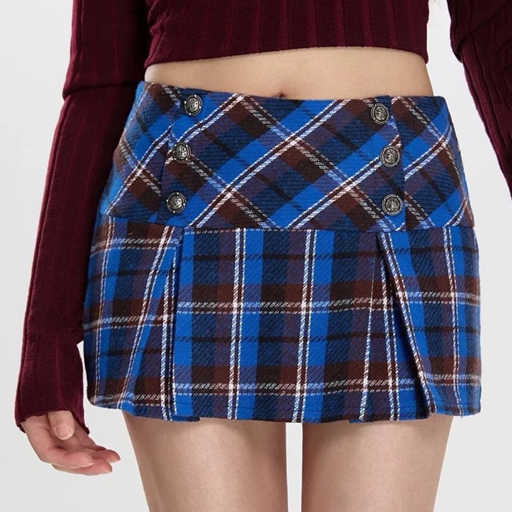 Best In Class Plaid Mini Skirt in Blue — view 1 Best In Class Plaid Mini Skirt in Blue — view 1