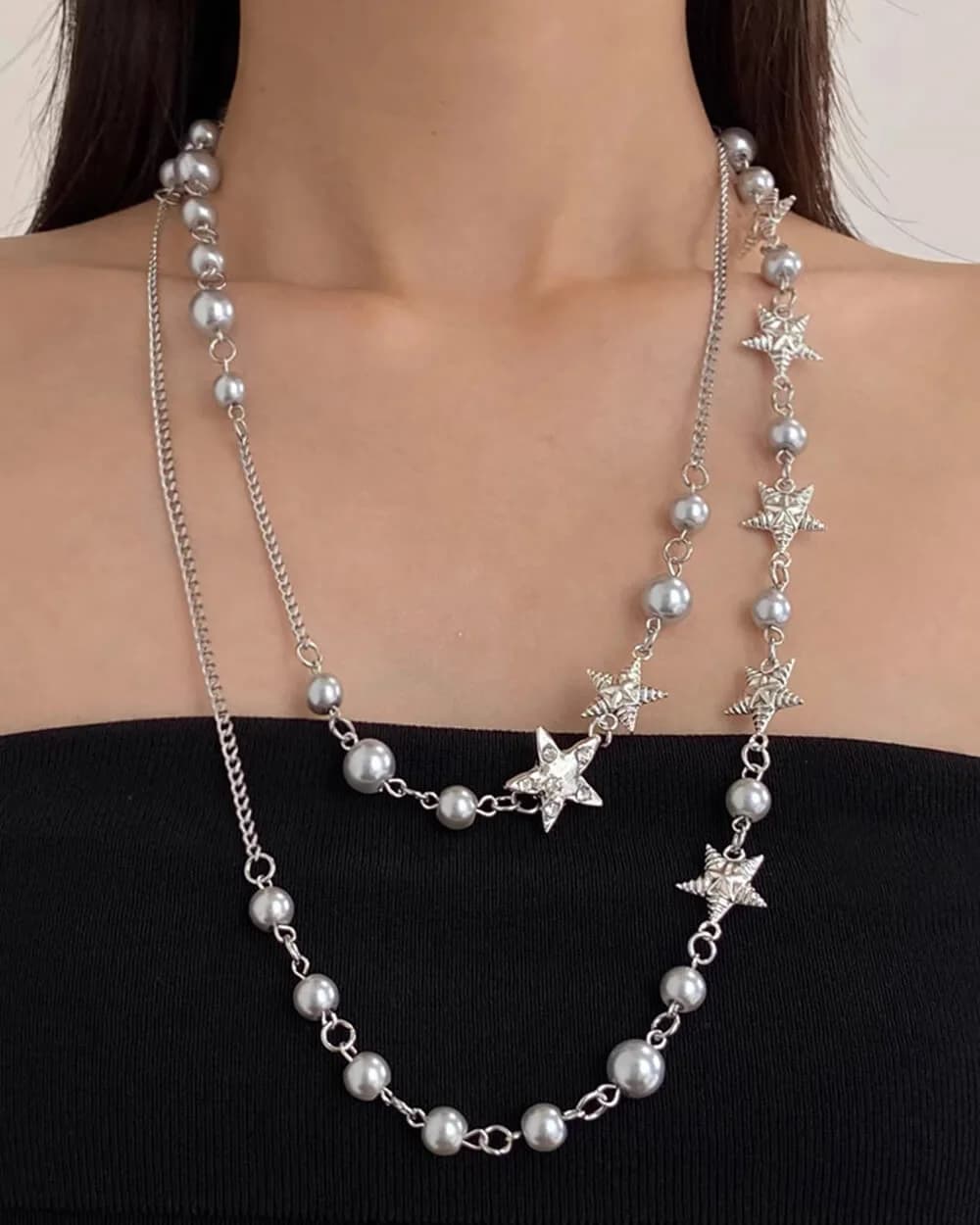 Y2K Star Layered Necklace — view 2 Y2K Star Layered Necklace — view 2