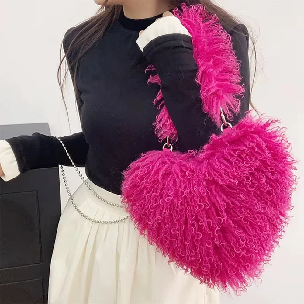 Fuzzy Heart Shaped Bag — view 3 Fuzzy Heart Shaped Bag — view 3