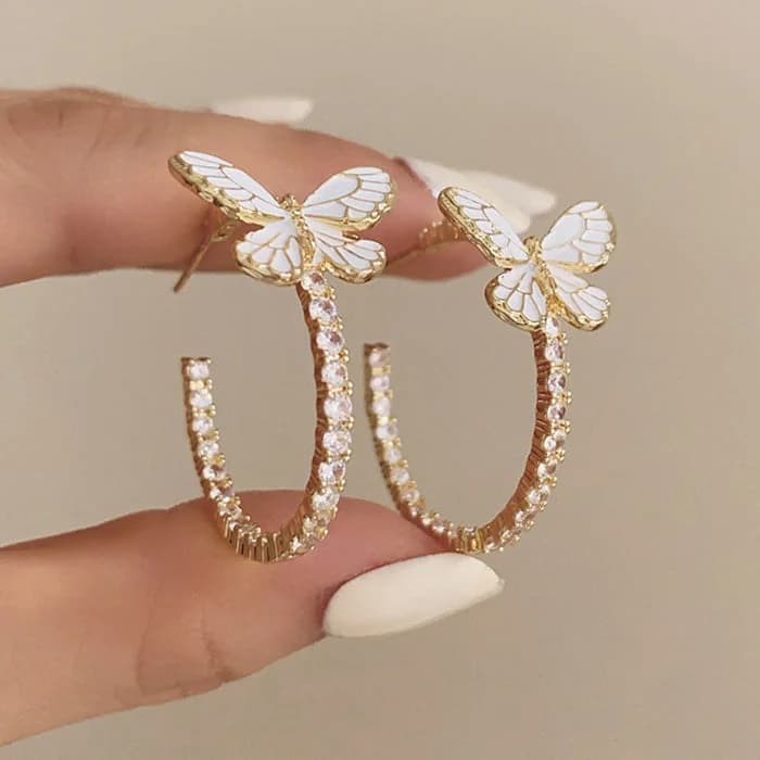 Butterfly Crystal Hoop Earrings — view 2 Butterfly Crystal Hoop Earrings — view 2