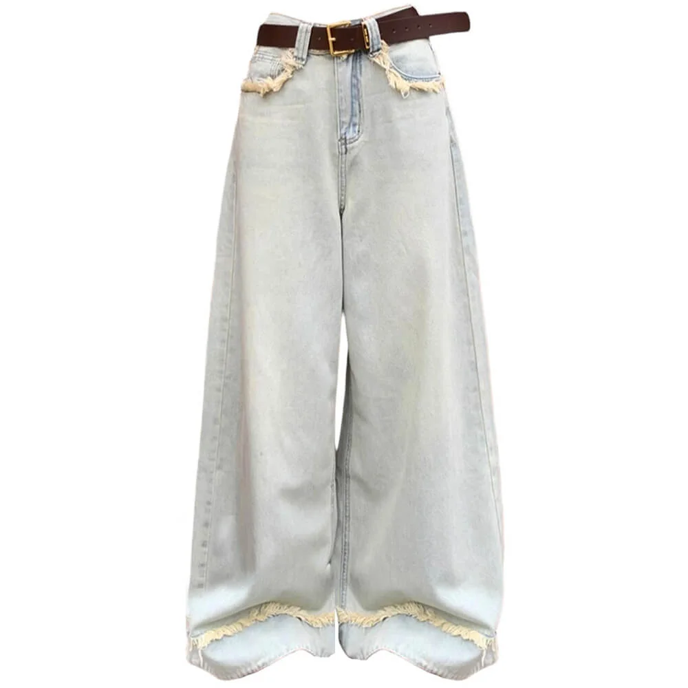 Light Blue Frayed Wide-Leg Jeans — view 2 Light Blue Frayed Wide-Leg Jeans — view 2