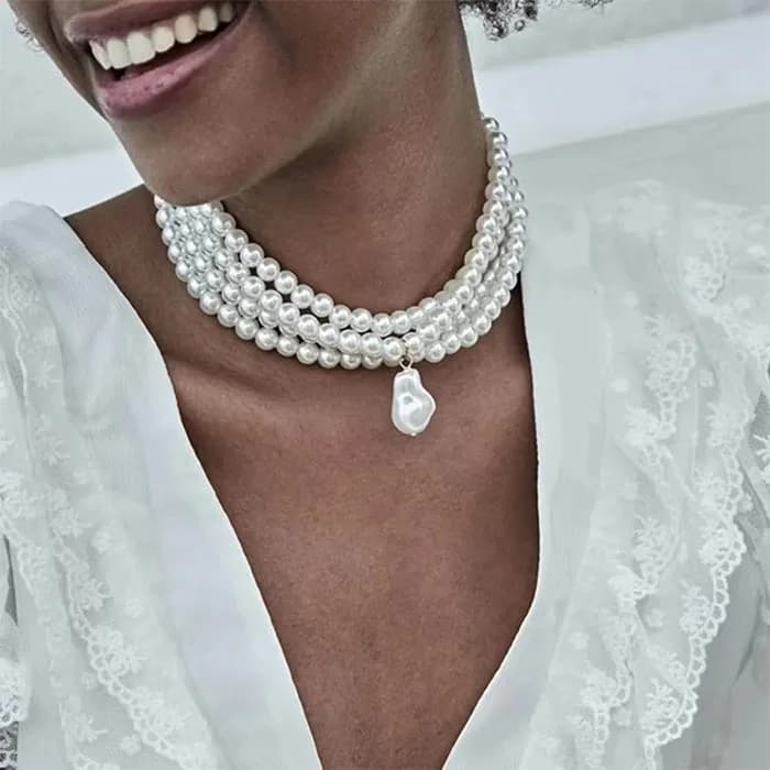 Baroque Style Layered Pearl Necklace — view 2 Baroque Style Layered Pearl Necklace — view 2
