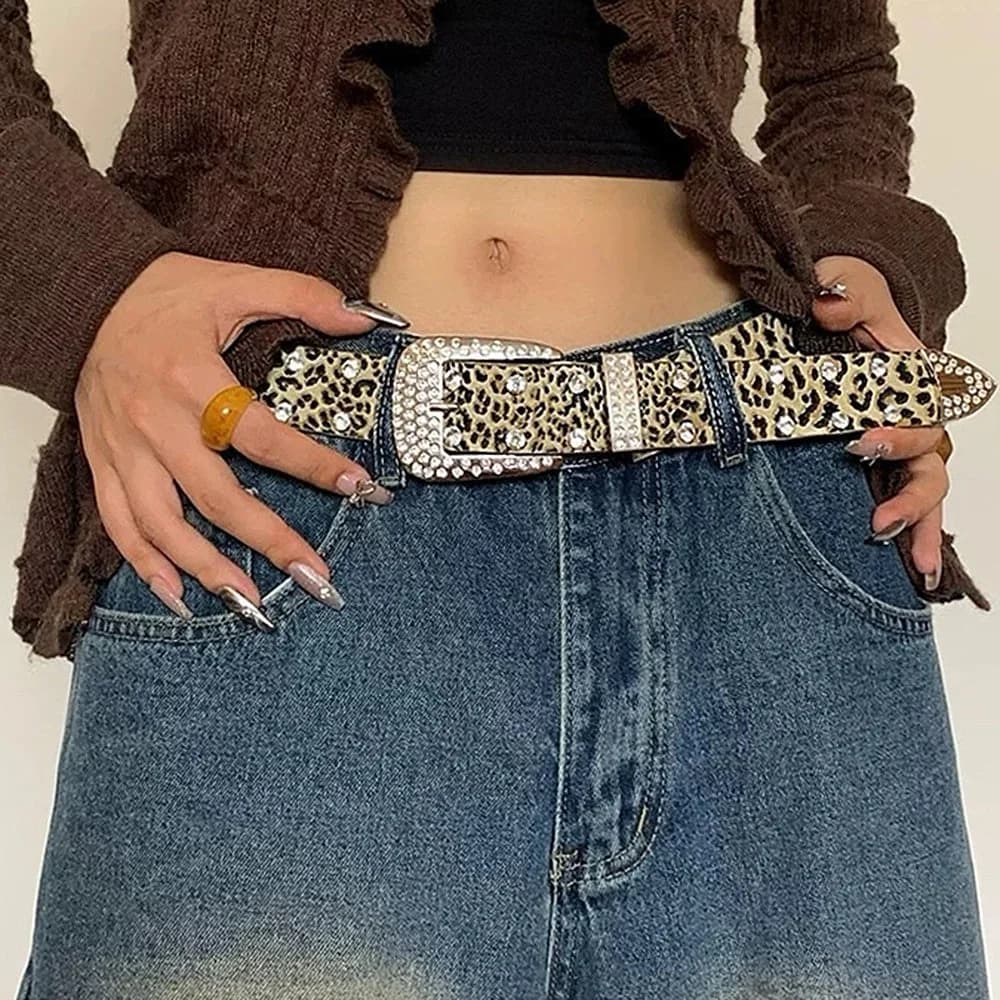 Y2K Rhinestone Leopard Belt — view 2 Y2K Rhinestone Leopard Belt — view 2