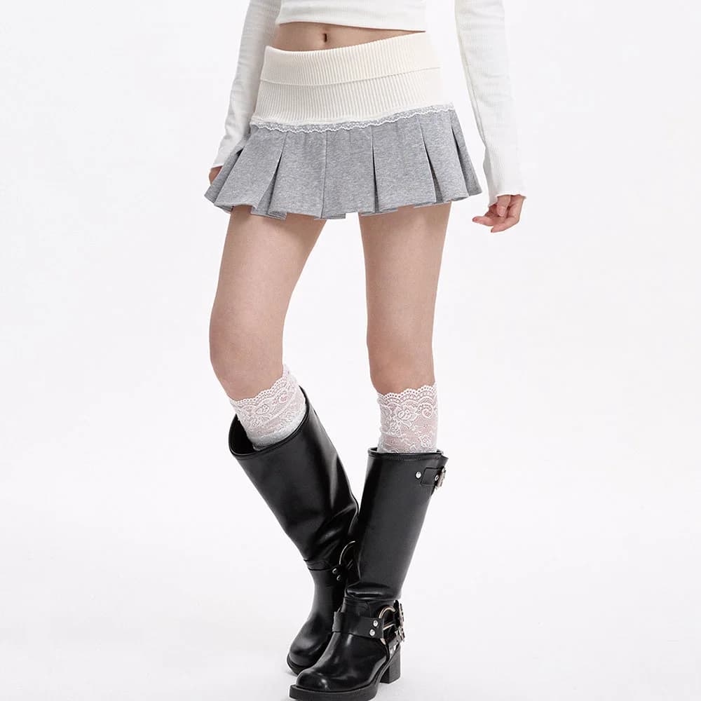 Soft Girl Ribbed Waist Pleated Mini Skirt — view 3 Soft Girl Ribbed Waist Pleated Mini Skirt — view 3