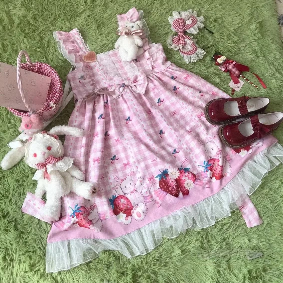 Plaid Strawberry Bunny Princess Dress — view 2 Plaid Strawberry Bunny Princess Dress — view 2