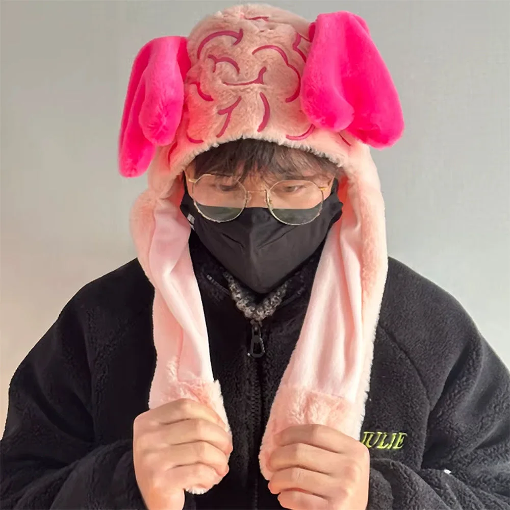 Fluffy Brain Hat with Heart Ears — view 2 Fluffy Brain Hat with Heart Ears — view 2