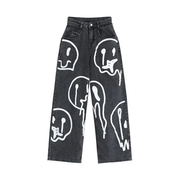 Melting Smiley Print Jeans — view 1 Melting Smiley Print Jeans — view 1