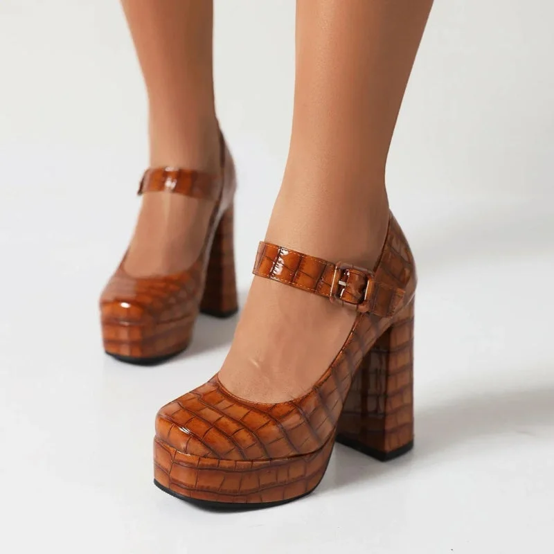 Crocodile Square Toe Platform High Heels — view 2 Crocodile Square Toe Platform High Heels — view 2