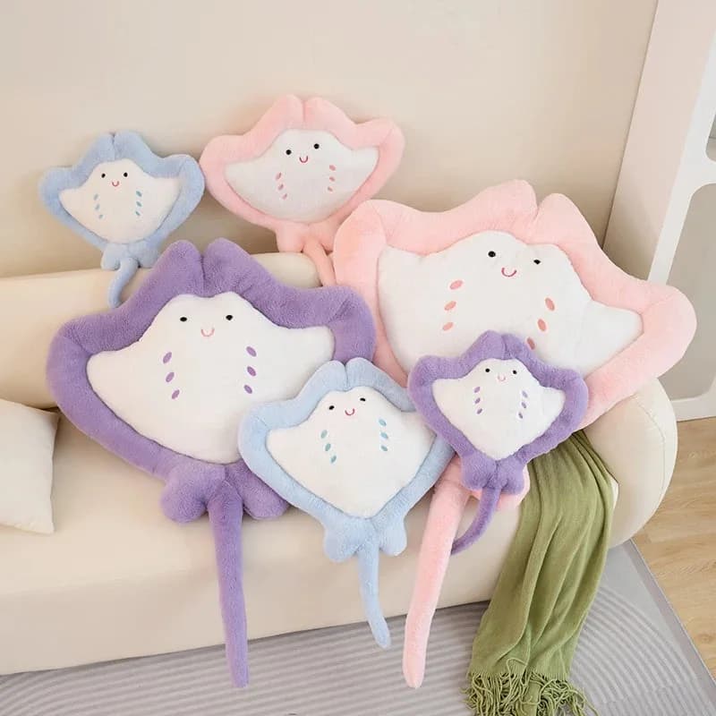Pastel Smiling Manta Ray Plush Pillow — view 1 Pastel Smiling Manta Ray Plush Pillow — view 1
