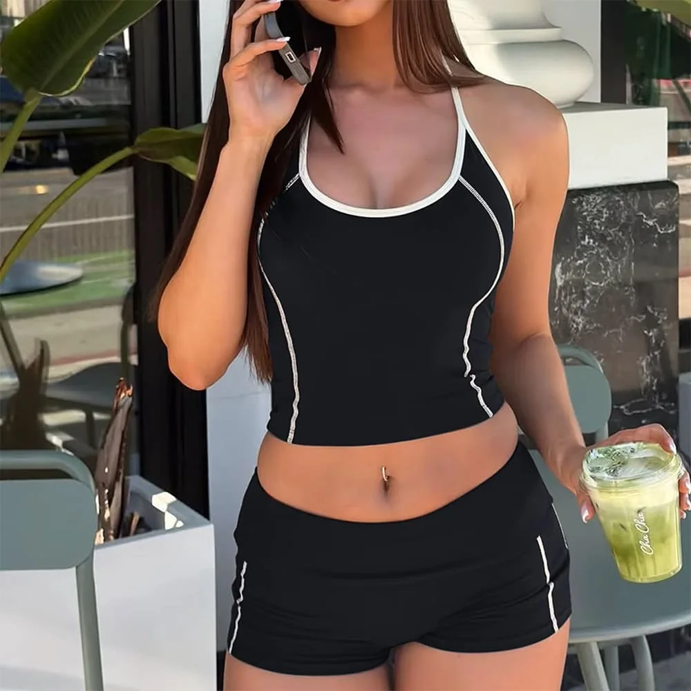 Tropical Flower Halter Top + Mini Shorts Co-Ord — view 2 Tropical Flower Halter Top + Mini Shorts Co-Ord — view 2