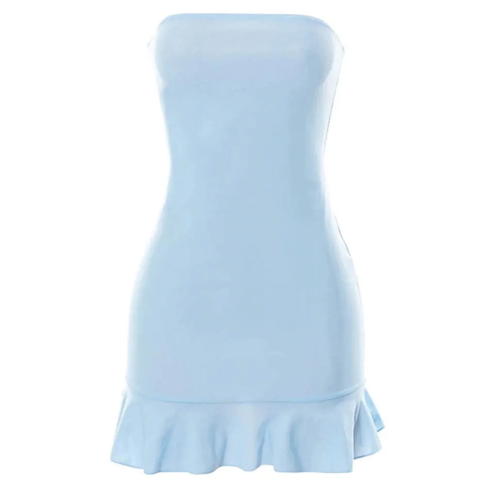 Baby Blue Off Shoulder Mini Dress — view 1 Baby Blue Off Shoulder Mini Dress — view 1