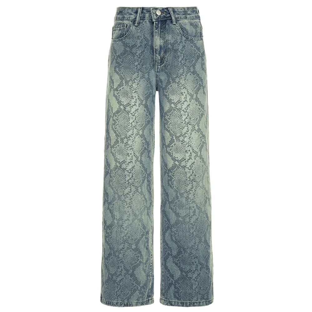 Snake Print Straight Leg Jeans — view 1 Snake Print Straight Leg Jeans — view 1