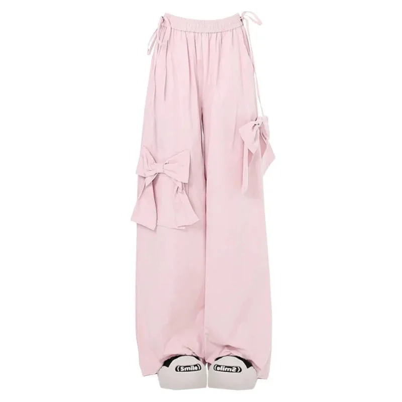 Kawaii Pink Cargo Pants With Bows — view 1 Kawaii Pink Cargo Pants With Bows — view 1