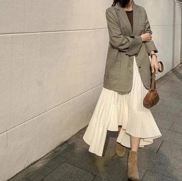 Asymmetric Seashell Pleated Midi Skirt — view 2 Asymmetric Seashell Pleated Midi Skirt — view 2
