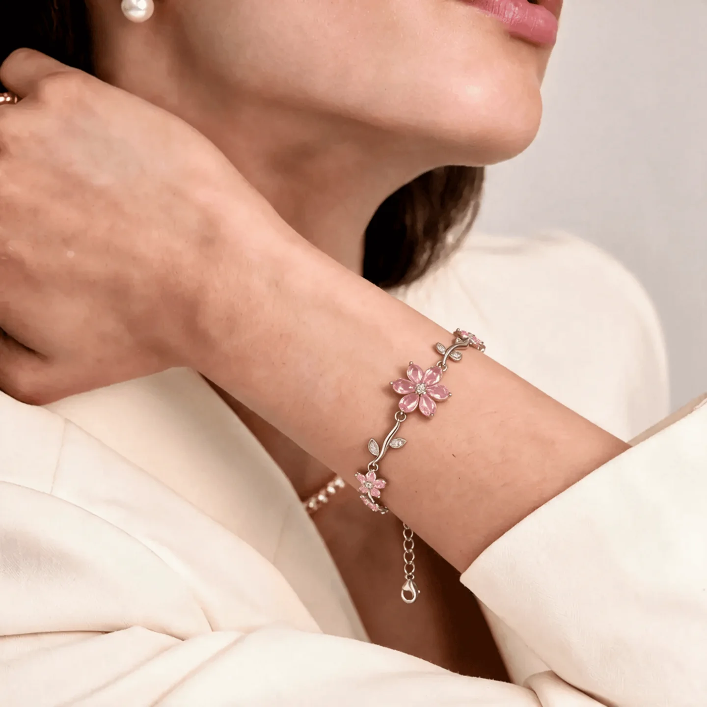 Sweetheart Blossom Floral Charm Bracelet — view 2 Sweetheart Blossom Floral Charm Bracelet — view 2