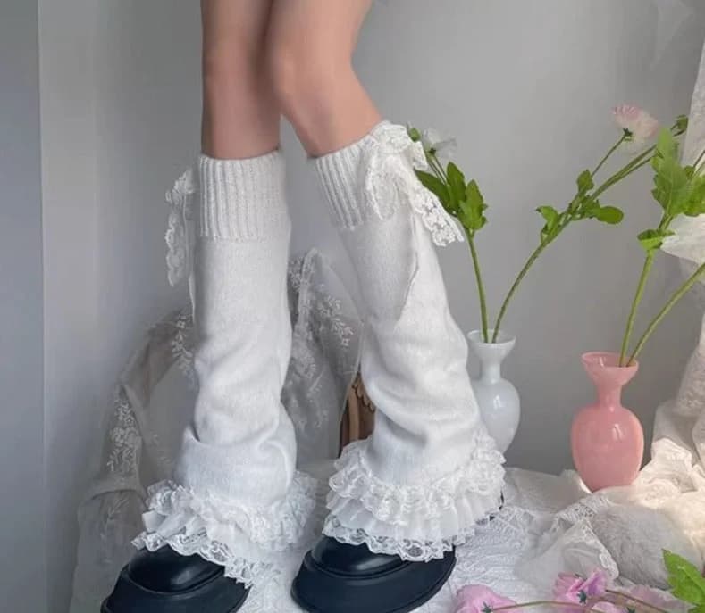 Ruffled White Lace Leg Warmers — view 2 Ruffled White Lace Leg Warmers — view 2