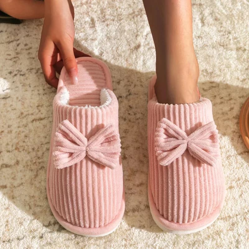 Women’s Corduroy Bow Plush Slippers – Soft Warm Indoor Winter Home Shoes — view 2 Women’s Corduroy Bow Plush Slippers – Soft Warm Indoor Winter Home Shoes — view 2