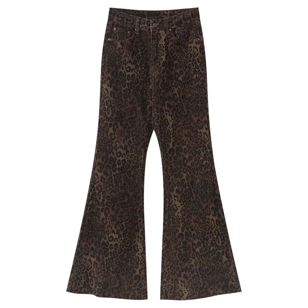 High-Waisted Leopard Flare Jeans — view 1 High-Waisted Leopard Flare Jeans — view 1