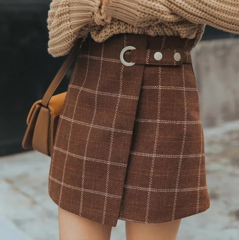 Buckle Plaid Skirt — view 1 Buckle Plaid Skirt — view 1