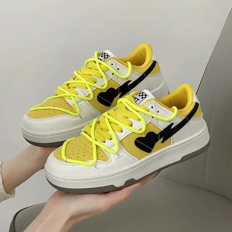 Yellow & Black Heart Aesthetic Sneakers — view 2 Yellow & Black Heart Aesthetic Sneakers — view 2