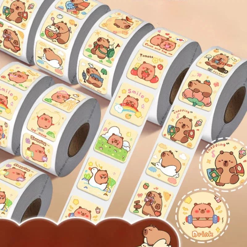300pcs Capybara Sticker Roll – Cute Cartoon Seal Stickers — view 1 300pcs Capybara Sticker Roll – Cute Cartoon Seal Stickers — view 1