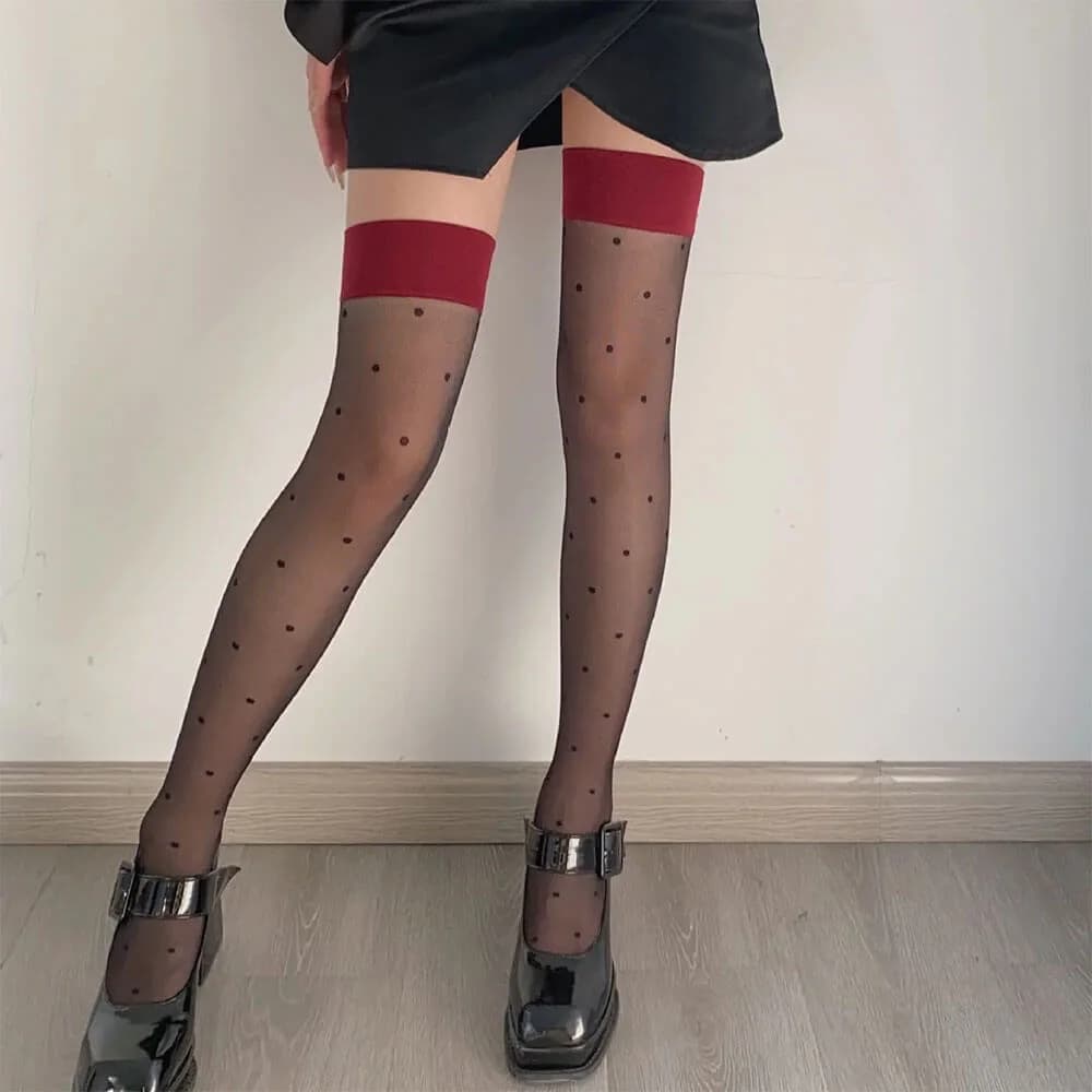 Burgundy Polka Dot Stockings — view 2 Burgundy Polka Dot Stockings — view 2