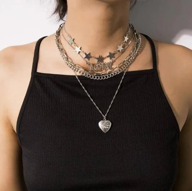 Layered Chunky Heart Pendant Necklace — view 2 Layered Chunky Heart Pendant Necklace — view 2