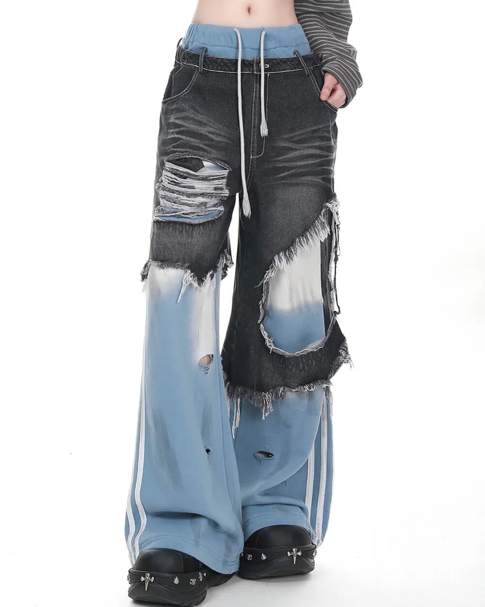 Distressed Double Effect Layered Jeans — view 2 Distressed Double Effect Layered Jeans — view 2