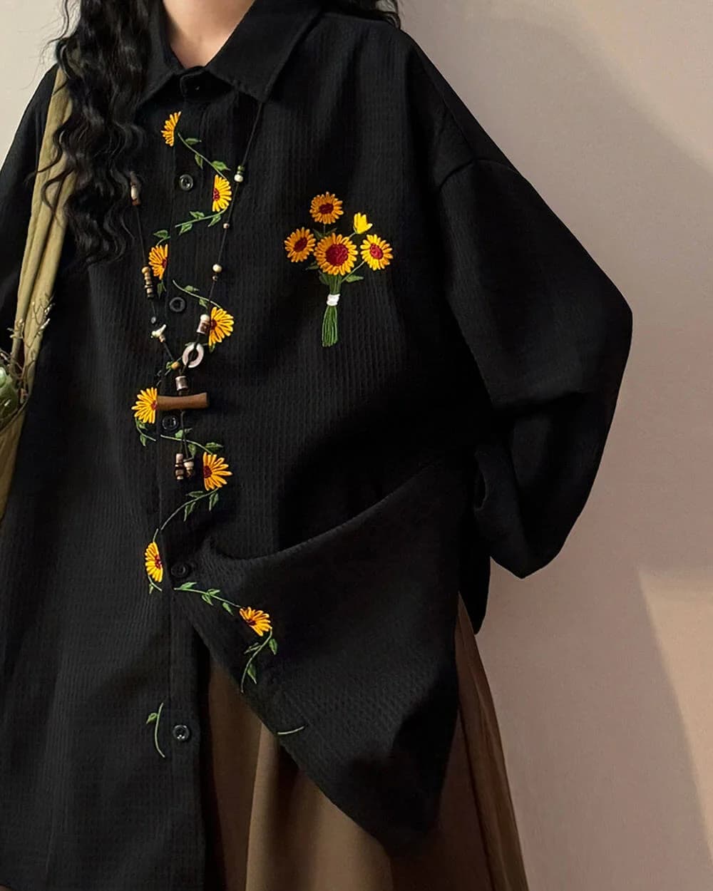 Sunflower Embroidery Oversized Shirt — view 2 Sunflower Embroidery Oversized Shirt — view 2