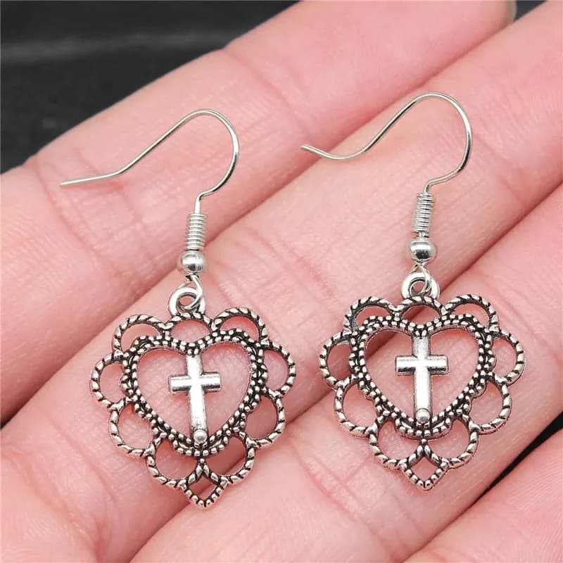 Everlasting Love Heart Cross Earrings — view 2 Everlasting Love Heart Cross Earrings — view 2