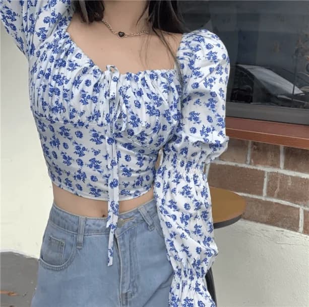 Bloom Top Blue Floral — view 2 Bloom Top Blue Floral — view 2
