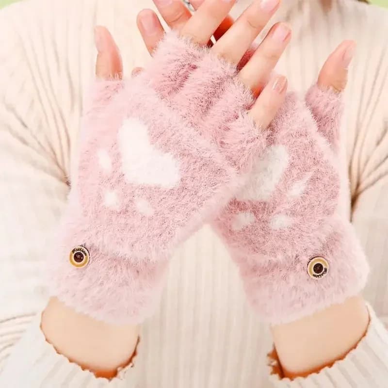 Fluffy Cat Paw Fingerless Gloves — view 1 Fluffy Cat Paw Fingerless Gloves — view 1