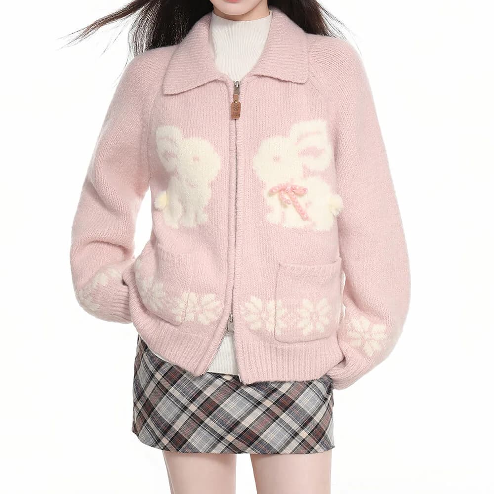 Sweet Attitude Bunny Zip Up Cardigan — view 2 Sweet Attitude Bunny Zip Up Cardigan — view 2