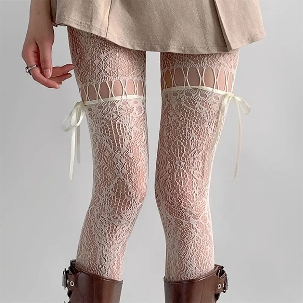 Coquette Bow Lace Tights — view 2 Coquette Bow Lace Tights — view 2