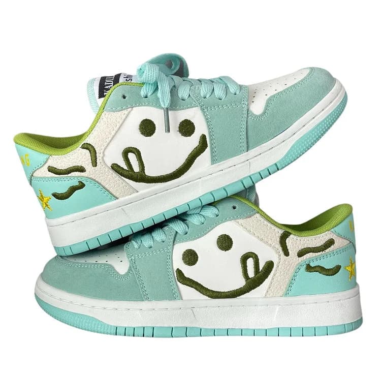 Smiling Face Embroidery Mint Green Sneakers — view 2 Smiling Face Embroidery Mint Green Sneakers — view 2
