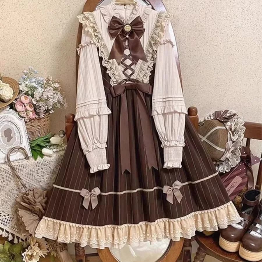 Sweet Brown Pinstripe Academia Dress — view 1 Sweet Brown Pinstripe Academia Dress — view 1
