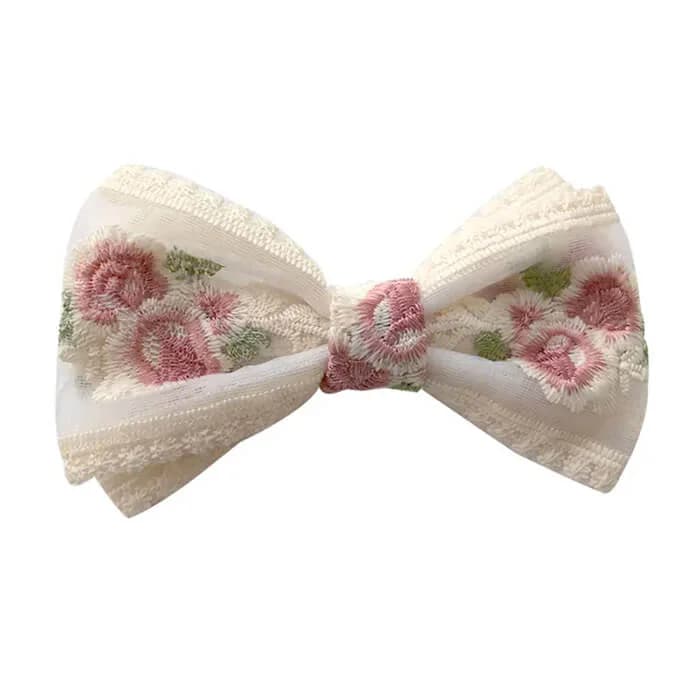 Rose Embroidery Lace Hair Bow — view 2 Rose Embroidery Lace Hair Bow — view 2
