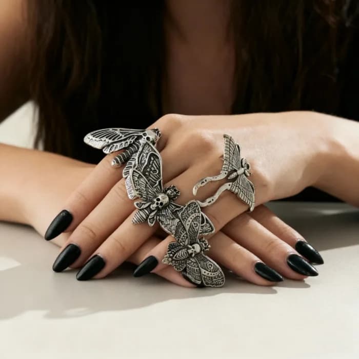 Mystic Moth Goth Rings — view 2 Mystic Moth Goth Rings — view 2