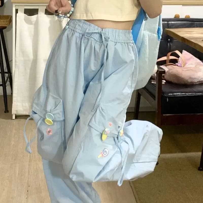 Baby Blue Kawaii Cargo Pants — view 1 Baby Blue Kawaii Cargo Pants — view 1