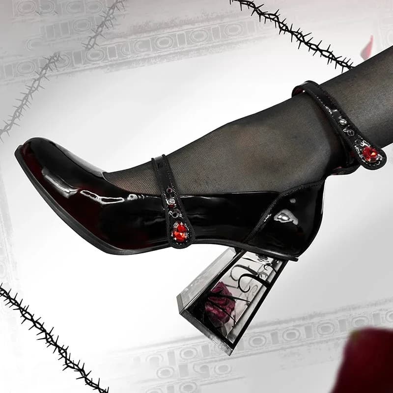Goth Rose Mary Jane High Heels — view 2 Goth Rose Mary Jane High Heels — view 2