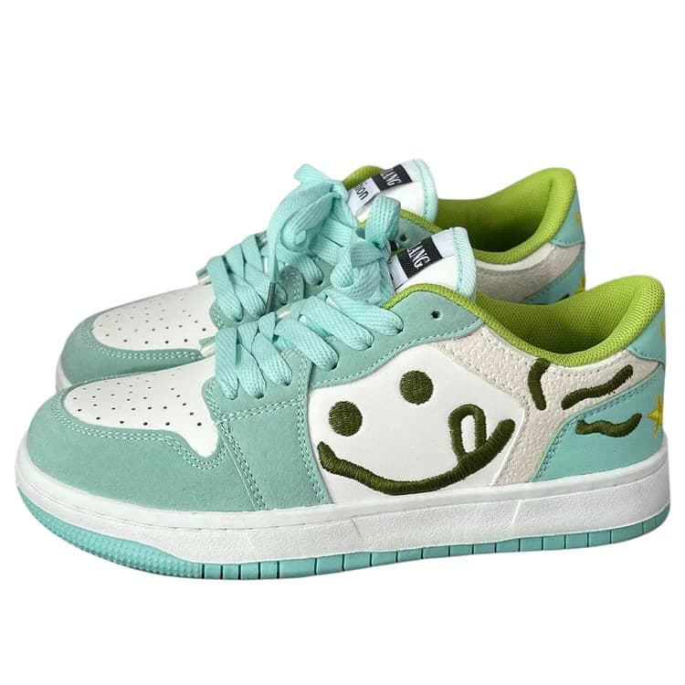 Smiling Face Embroidery Mint Green Sneakers — view 1 Smiling Face Embroidery Mint Green Sneakers — view 1