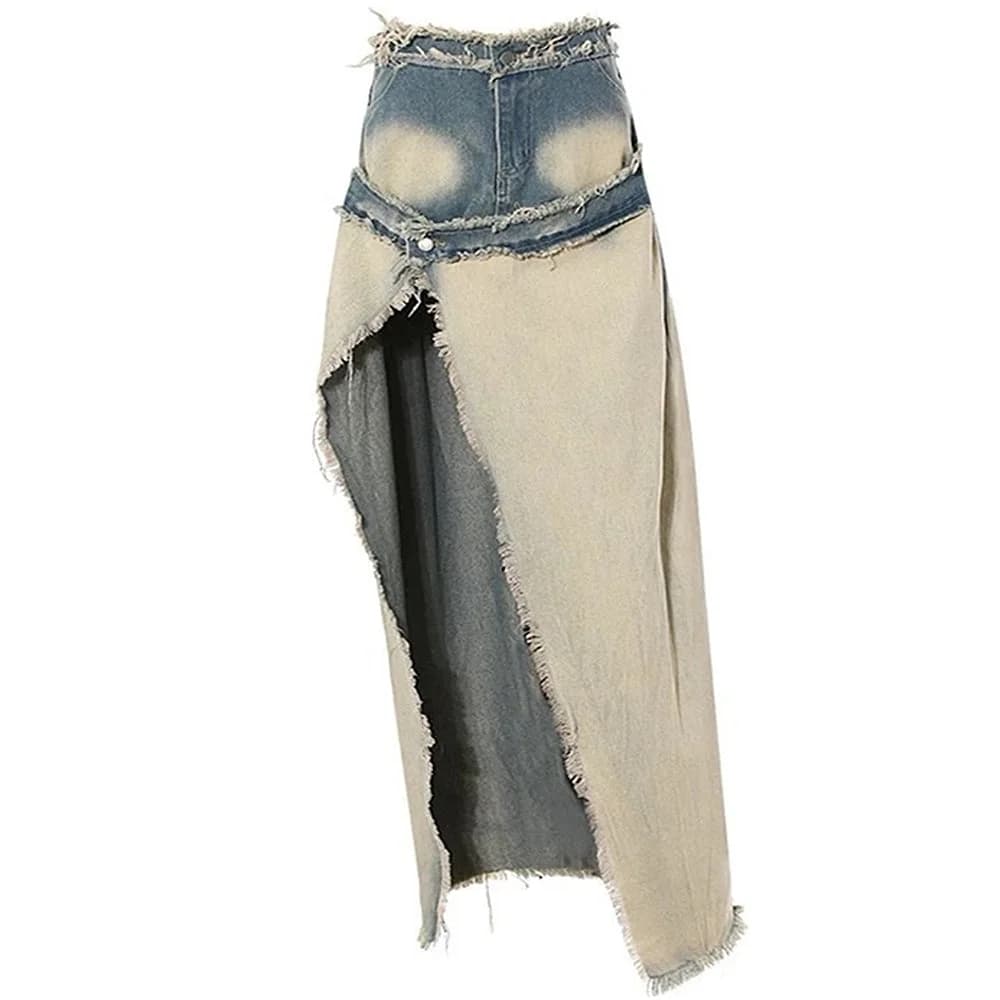Distressed Denim Maxi Skirt — view 1 Distressed Denim Maxi Skirt — view 1