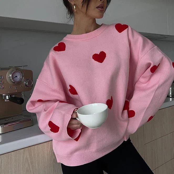 Vintage Red Hearts Sweater — view 3 Vintage Red Hearts Sweater — view 3