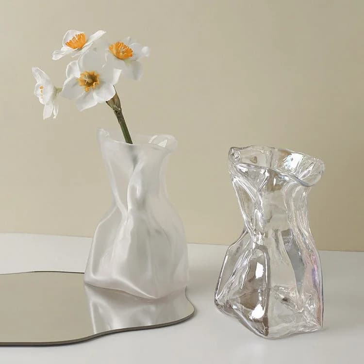 Crumpled Paper Glass Flower Vase — view 2 Crumpled Paper Glass Flower Vase — view 2
